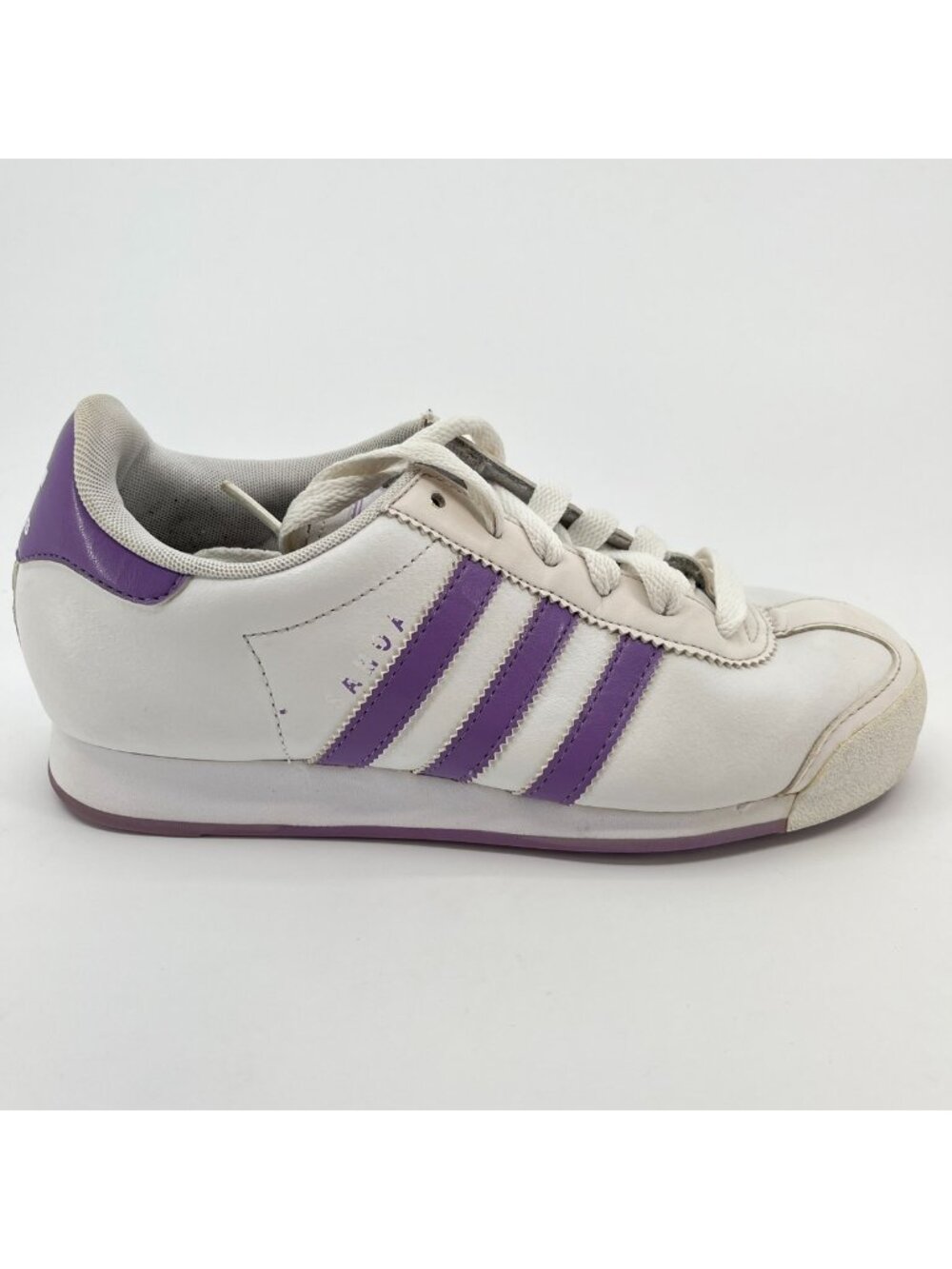 Adidas Samoa Womens Size 7.5 White Super Purple Athletic Leather Shoes Sneakers